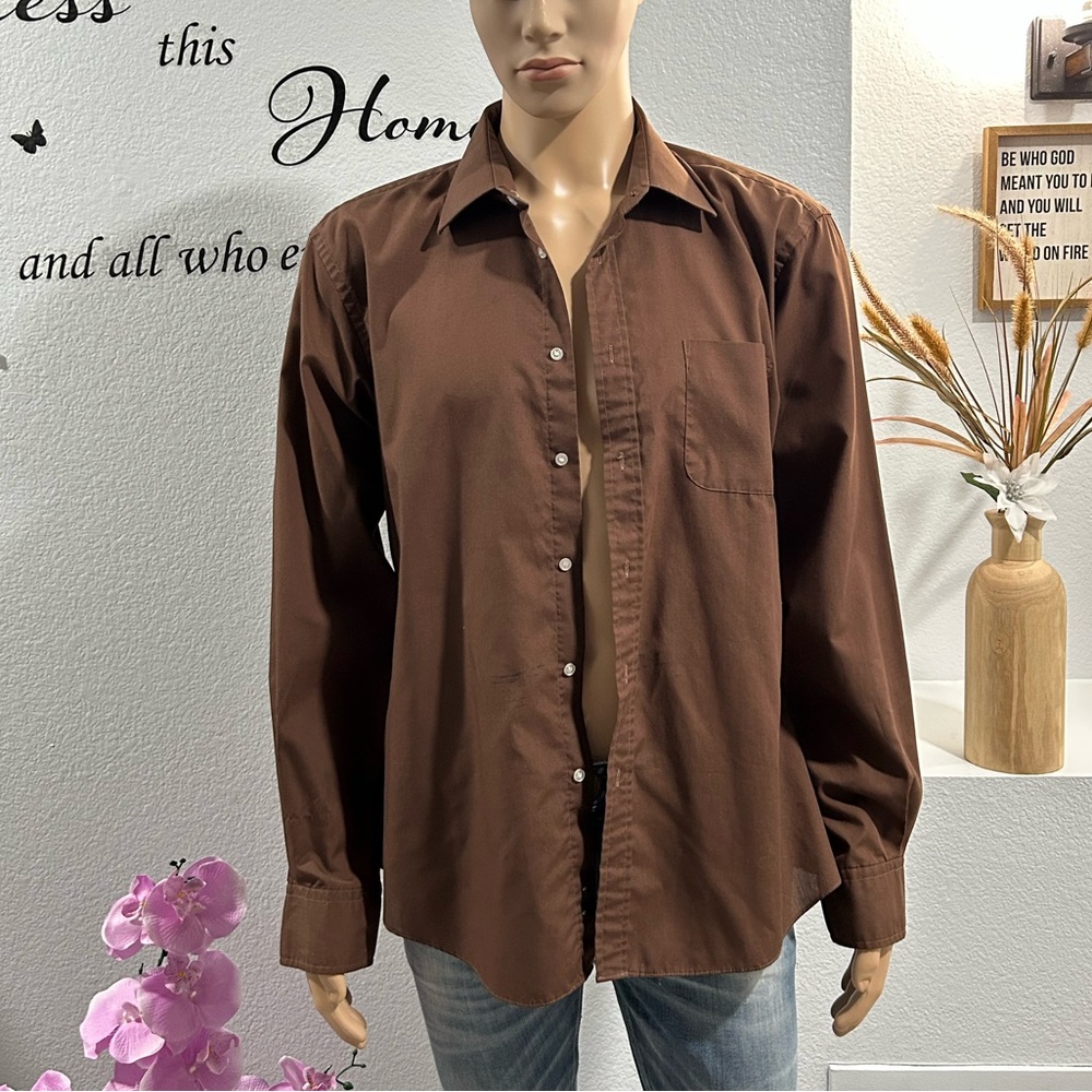Paul Howard Men’s Dark Brown Dress Shirt Size 17 1/2 34/35 Button Up Long Sleeve